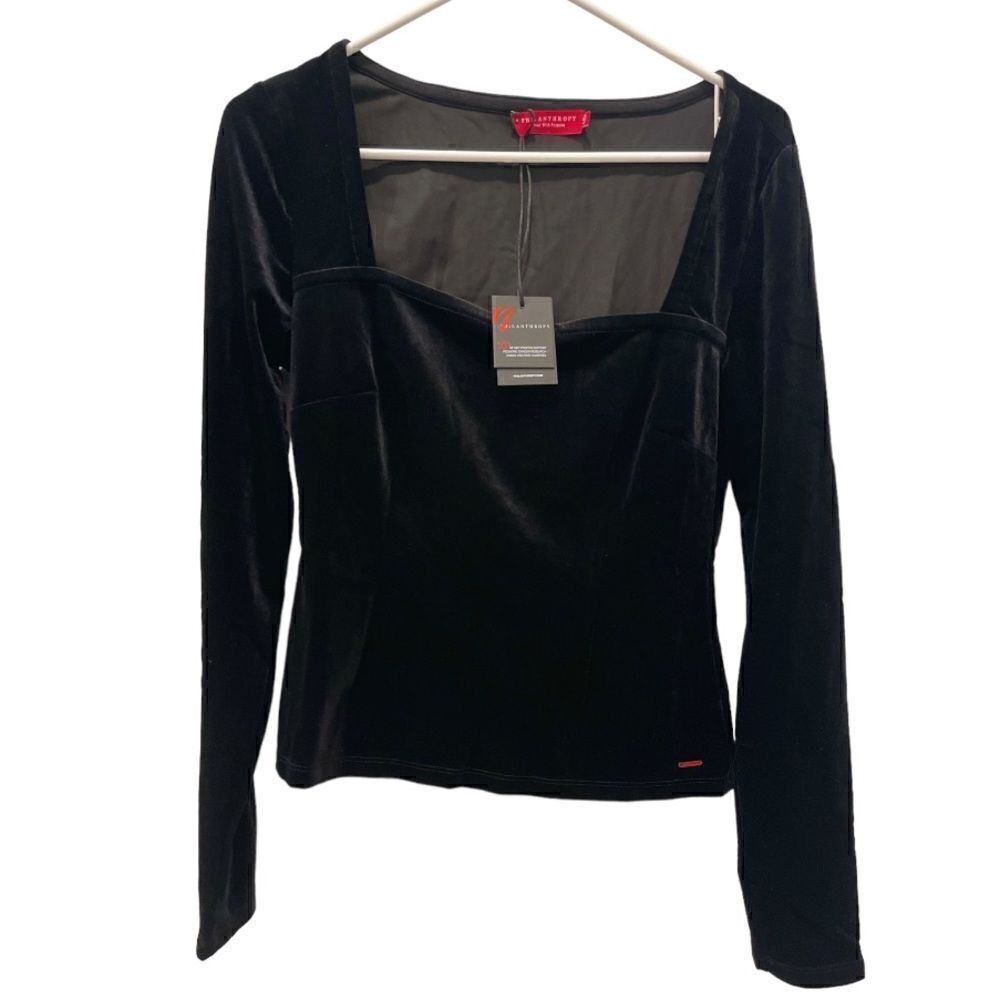 n: Philanthropy Revolve Armida Black Square Neck Long Sleeve Velvet Top.Size M - Picture 5 of 12